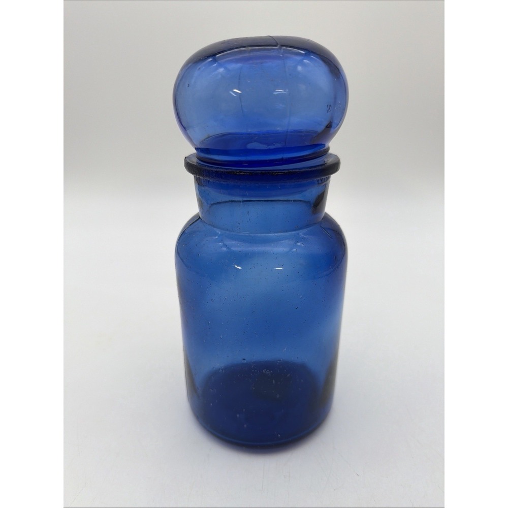 Vtg Cobalt Blue Glass Jar Bottle With Stopper Taiwan Country Home Decor